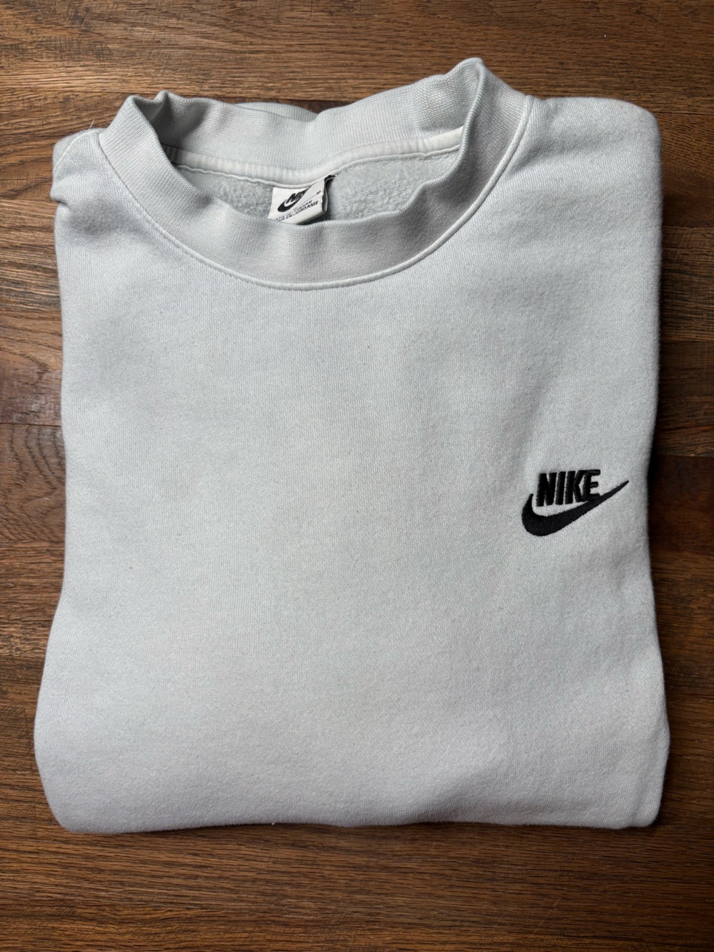 Nike Men’s Crewneck Sweatshirt in Light Gray with Black Embroidered Swoosh